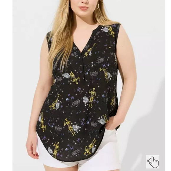 Torrid 00 (size 10) Star Wars Droids R2D2 C3PO Galaxy Georgette Harper Tank Top - Picture 3 of 5